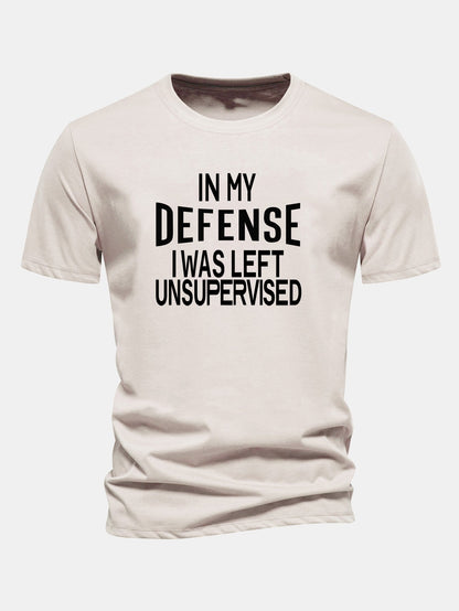 Camiseta de algodão com estampa “Em minha defesa, fui deixado sem supervisão”, corte regular