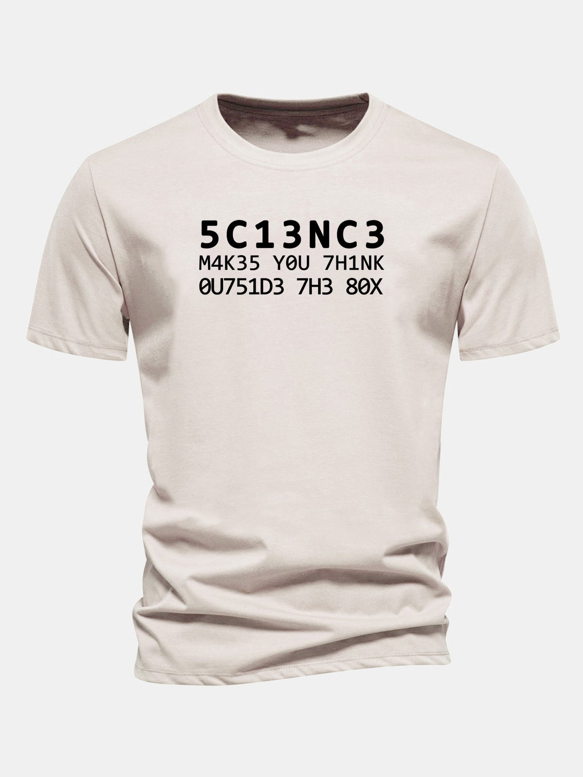 Camiseta de algodão com modelagem regular, estampa de citação científica em leetspeak