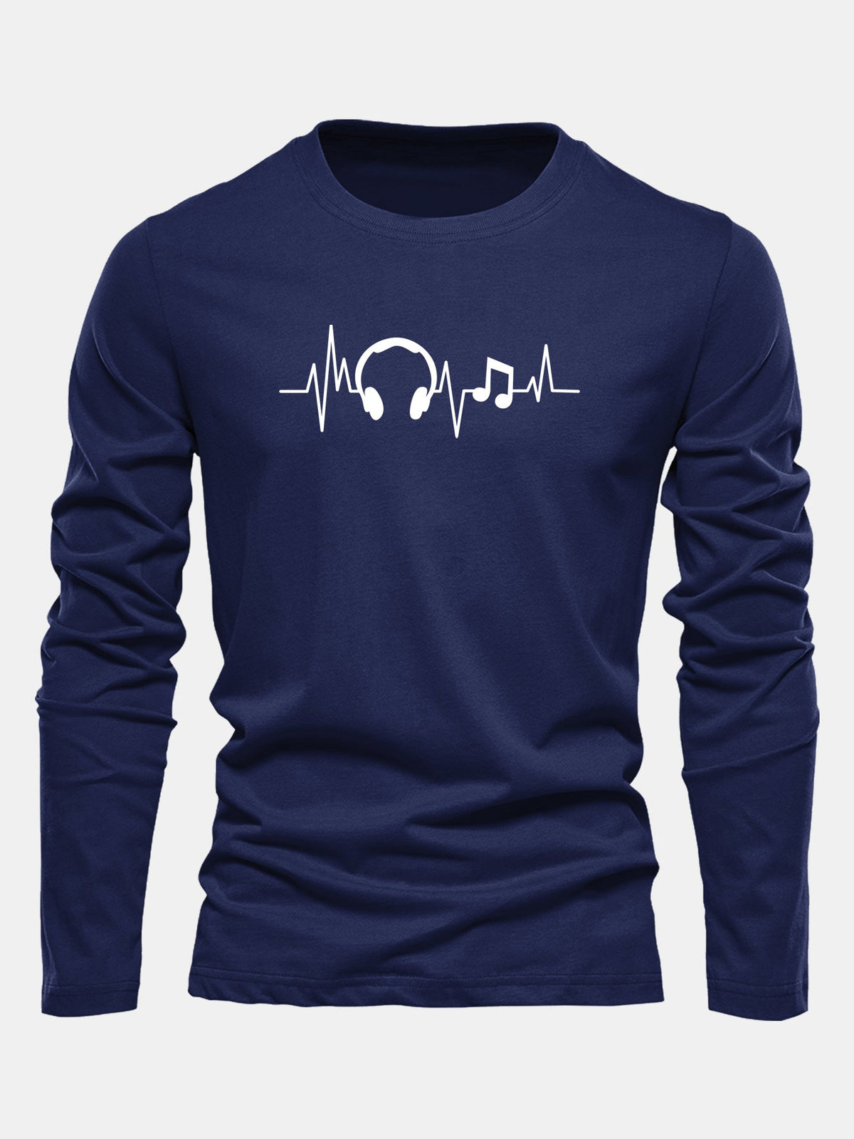 Camiseta de algodão com mangas longas e estampa de batimentos cardíacos musicais