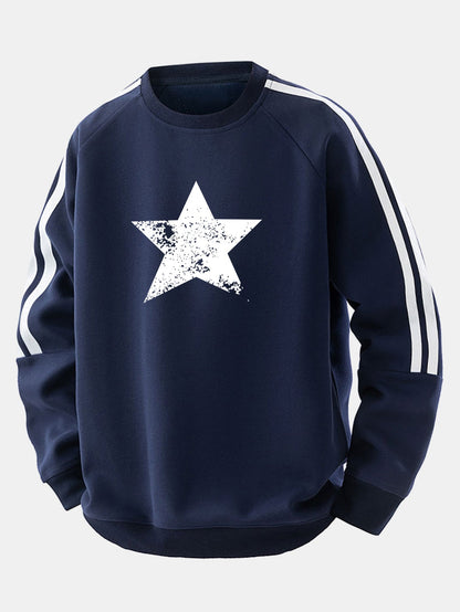 Moletom raglan listrado vintage com estampa de estrelas e modelagem confortável