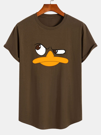 Camiseta de Algodão com Estampa de Pato Emoji e Barra Curvada
