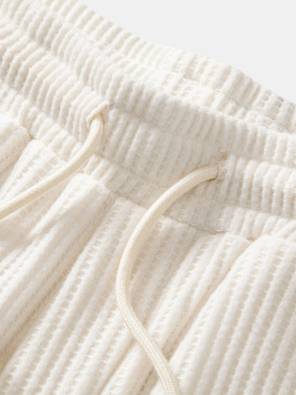 Calça Tricotada com Cordão e Textura Waffle