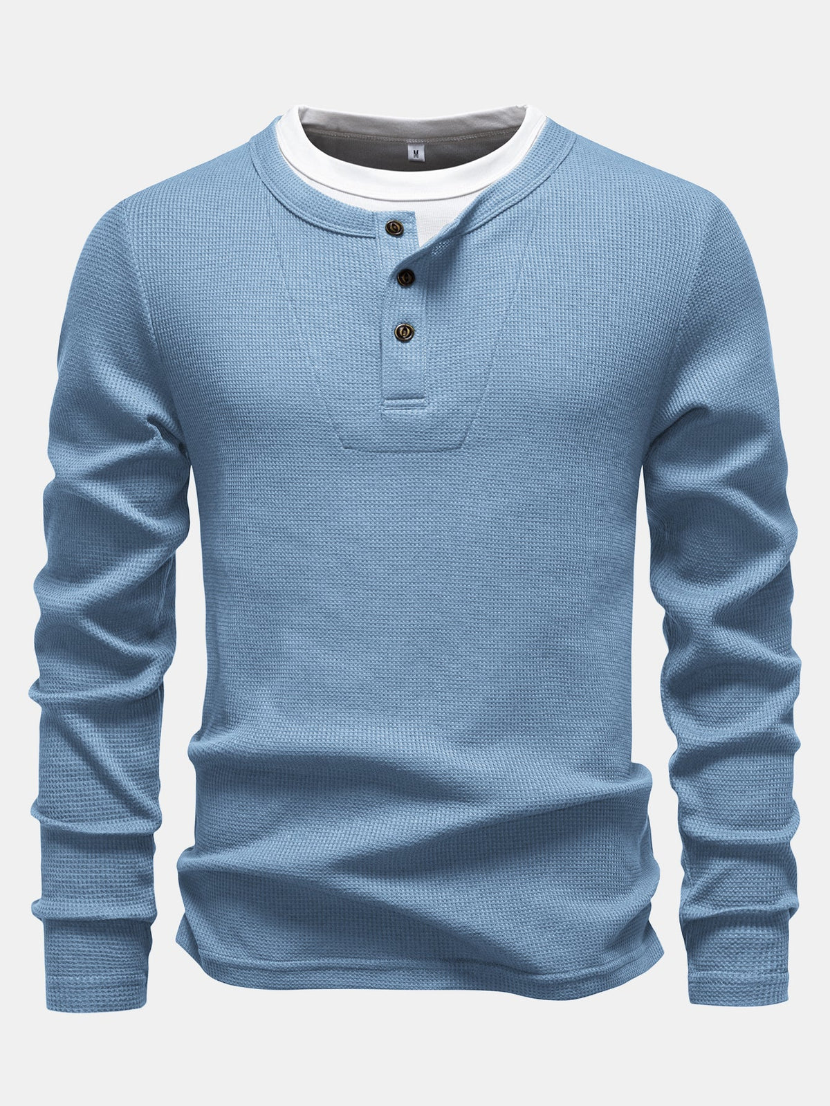 Camisa Henley de malha waffle 2 em 1 de manga longa