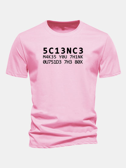 Camiseta de algodão com modelagem regular, estampa de citação científica em leetspeak