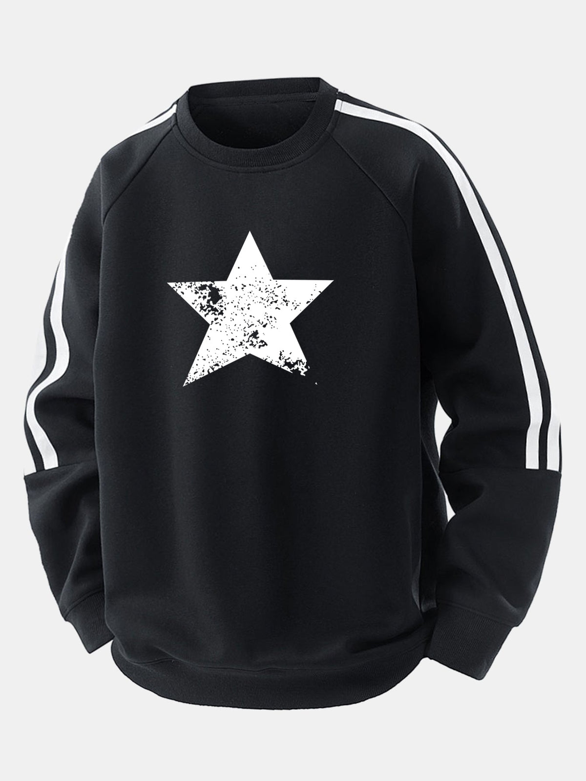 Moletom raglan listrado vintage com estampa de estrelas e modelagem confortável
