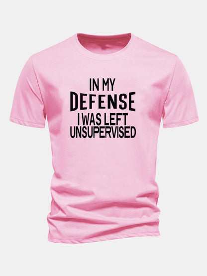 Camiseta de algodão com estampa “Em minha defesa, fui deixado sem supervisão”, corte regular