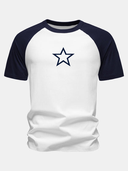 Camiseta de algodão com mangas raglã e estampa de estrelas