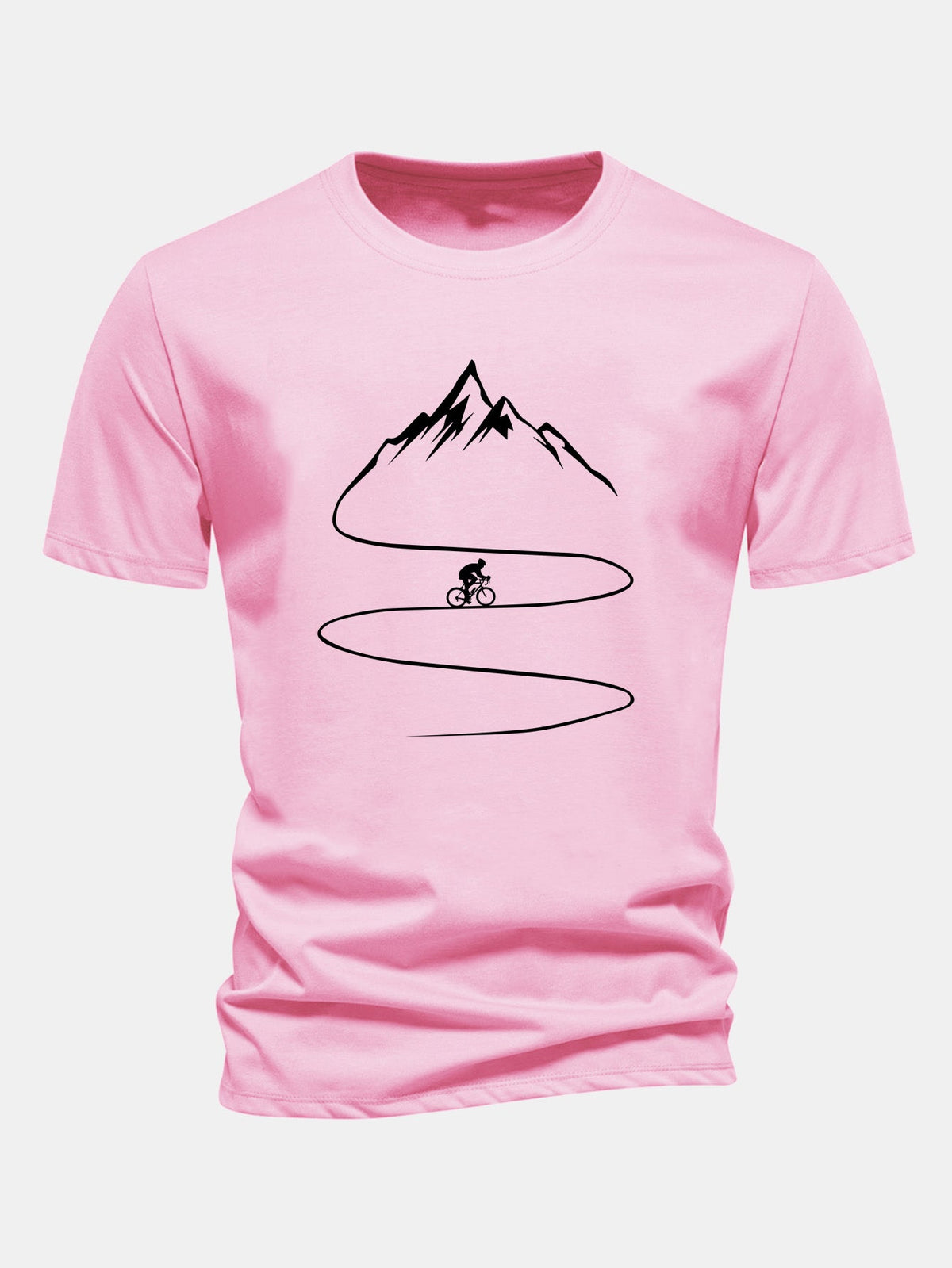 Camiseta de algodão com estampa de ciclismo e montanha, caimento regular