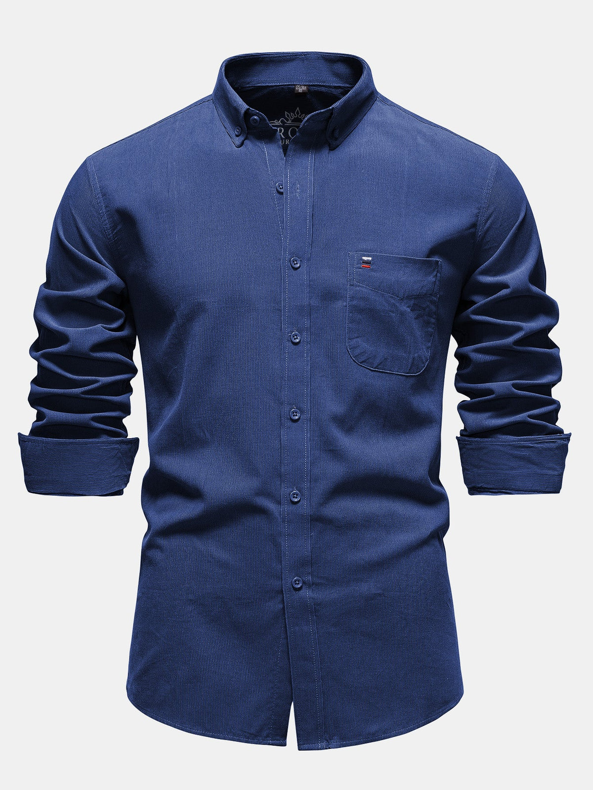 Camisa de veludo cotelê de algodão, de manga longa e com botões na frente
