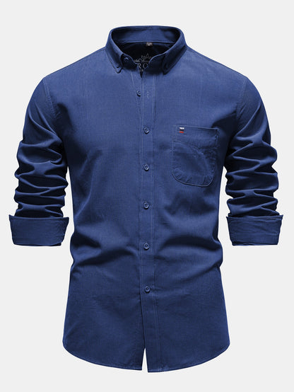 Camisa de veludo cotelê de algodão, de manga longa e com botões na frente