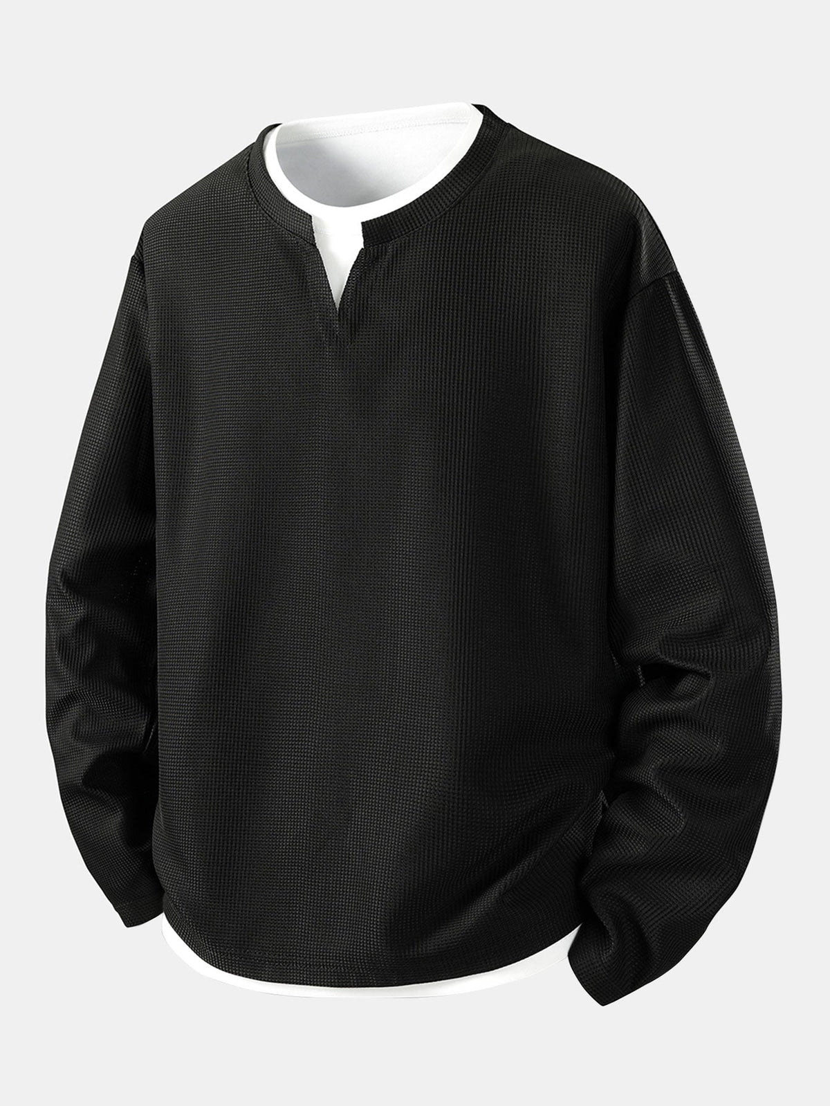 Camiseta 2 em 1 com Mangas Longas e Caimento Relaxado em Textura Waffle