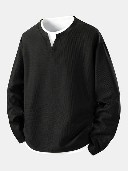 Camiseta 2 em 1 com Mangas Longas e Caimento Relaxado em Textura Waffle