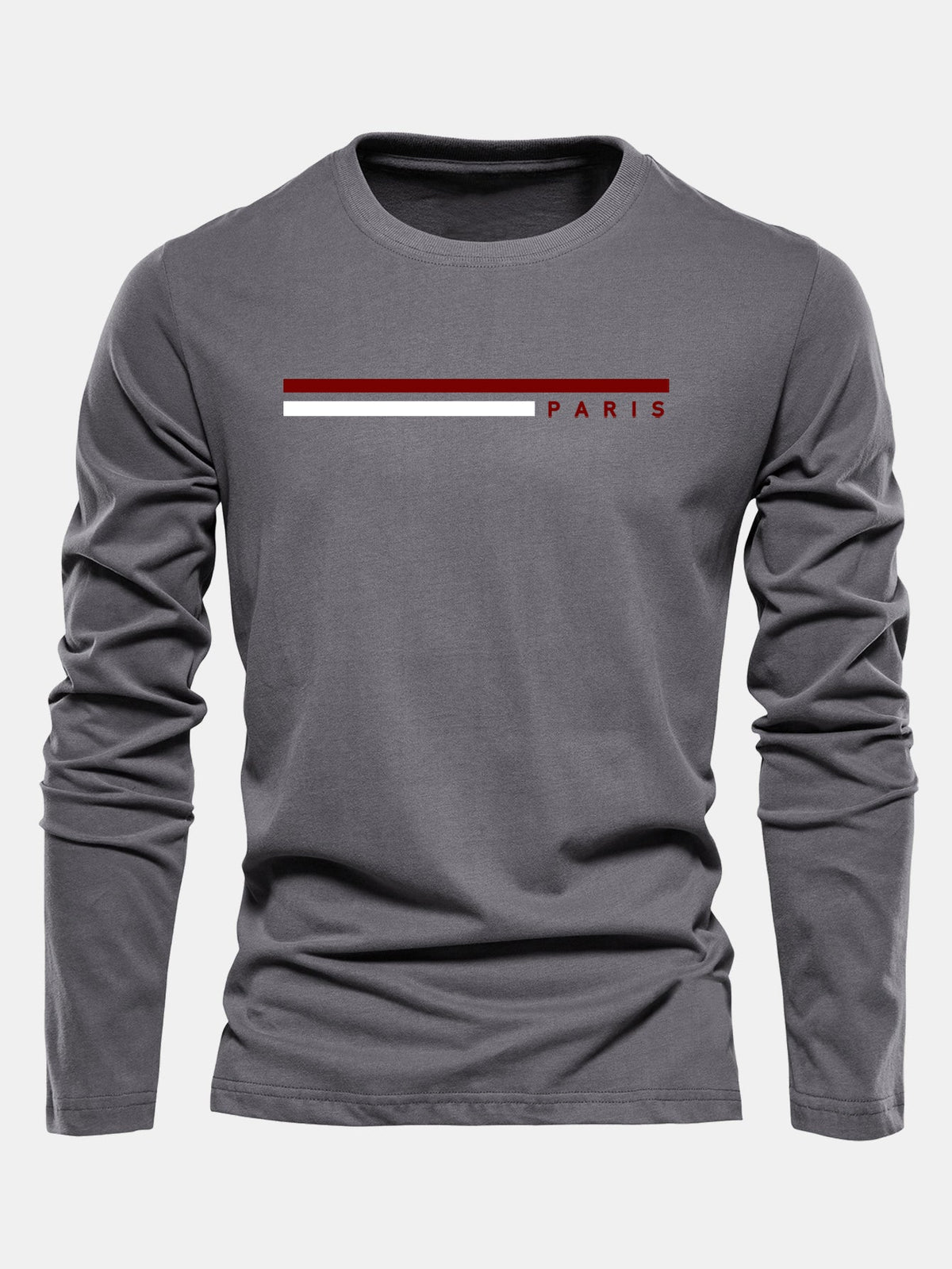 Camiseta de algodão com mangas longas, listras e estampa de Paris