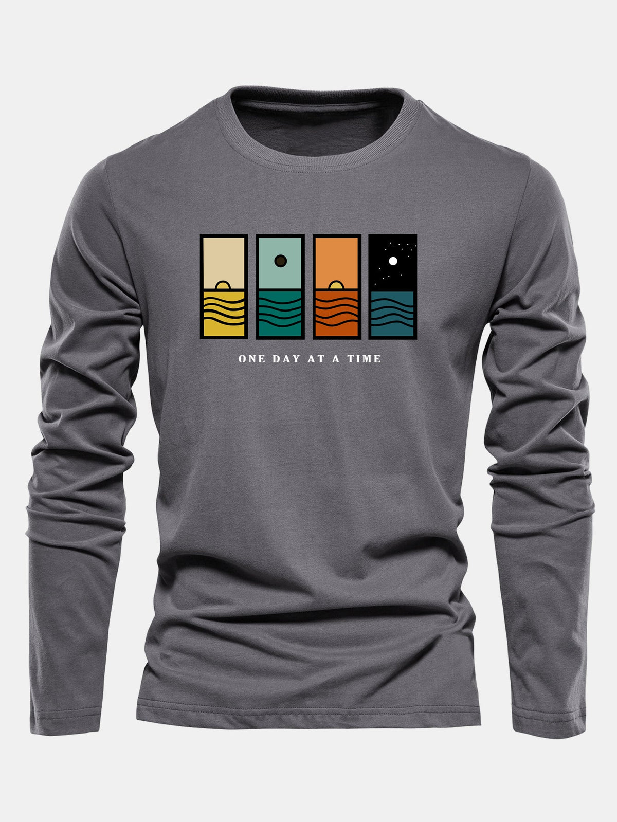 Camiseta de algodão de manga longa com estampa “Um dia de cada vez”
