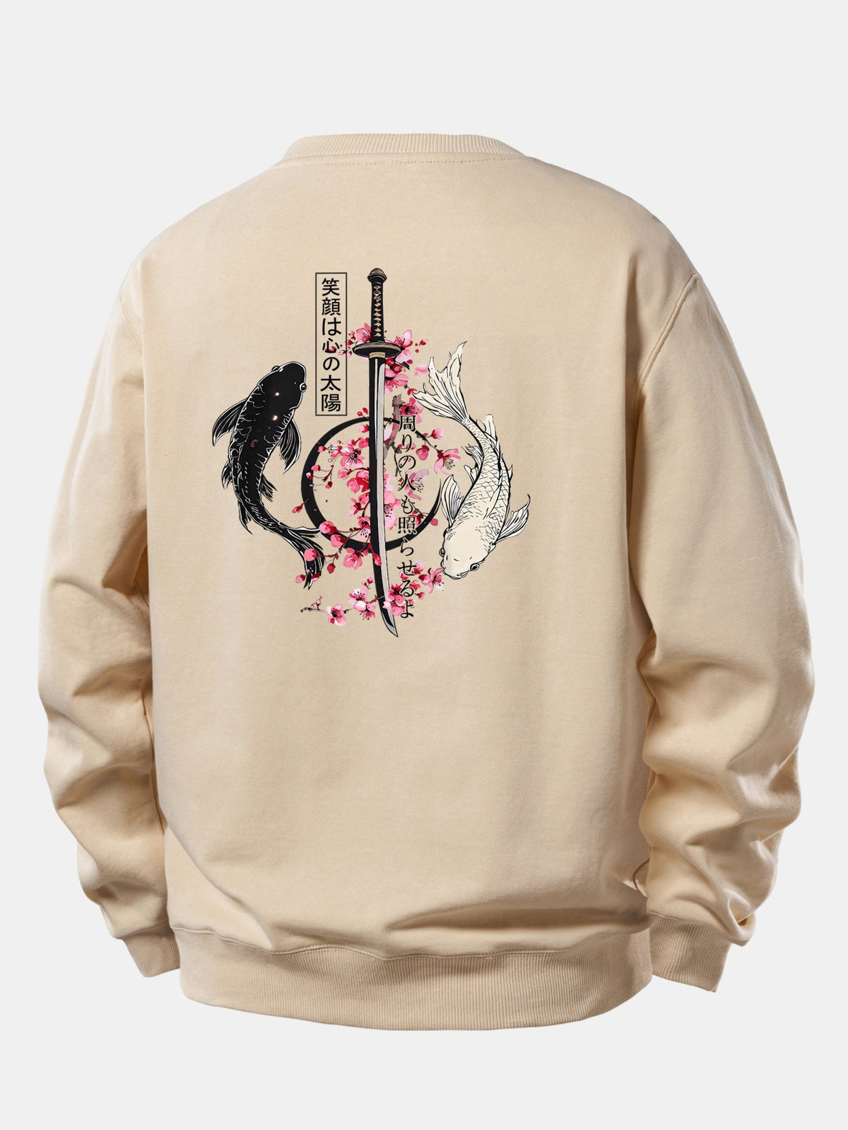 Moletom de modelagem confortável com estampa de samurai japonês, katana, peixe koi e sakura