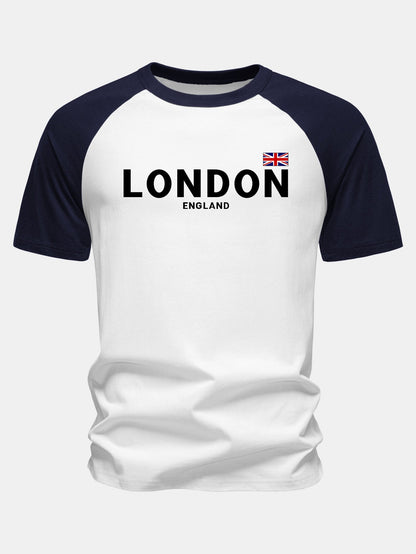 Camiseta de algodão estampada com mangas raglan, Londres, Inglaterra