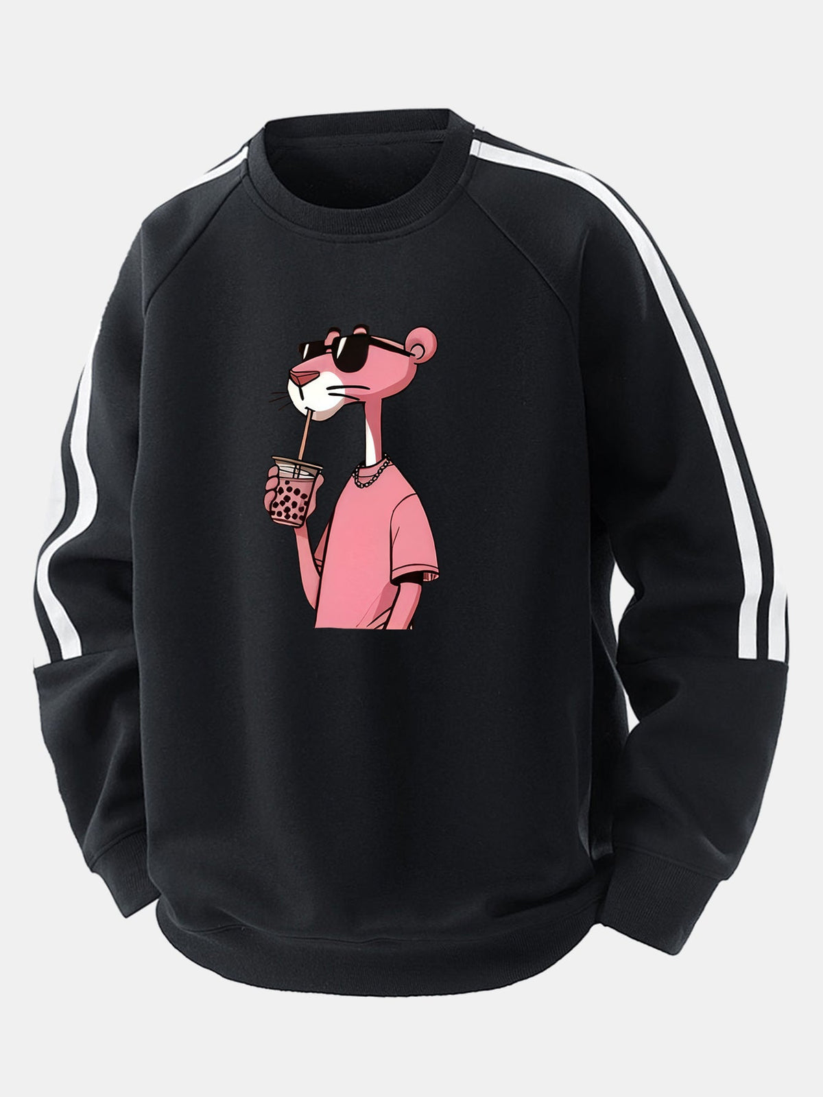 Moletom raglan listrado vintage de corte confortável com estampa da Pantera Cor-de-Rosa