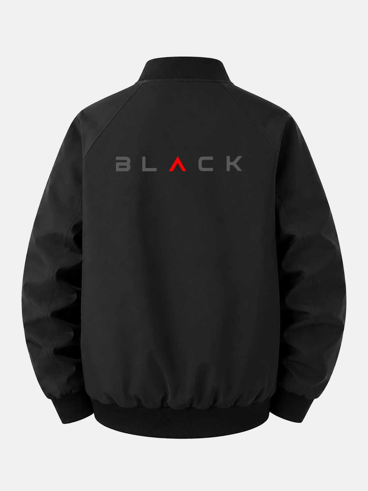 Jaqueta bomber preta estampada, de corte confortável e com zíper