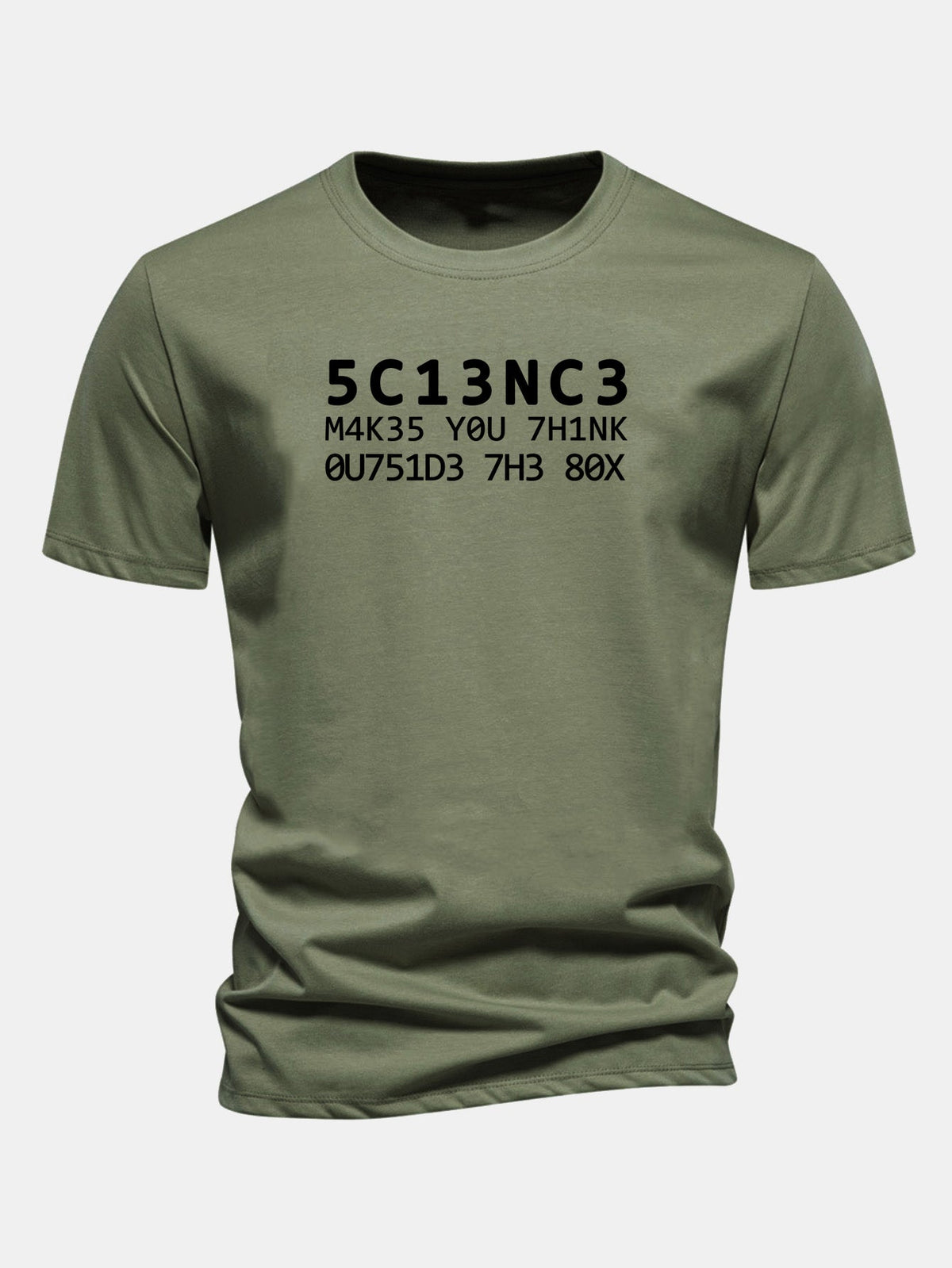 Camiseta de algodão com modelagem regular, estampa de citação científica em leetspeak