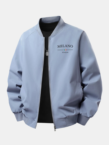 Jaqueta bomber de zíper com estampa Milano e modelagem confortável