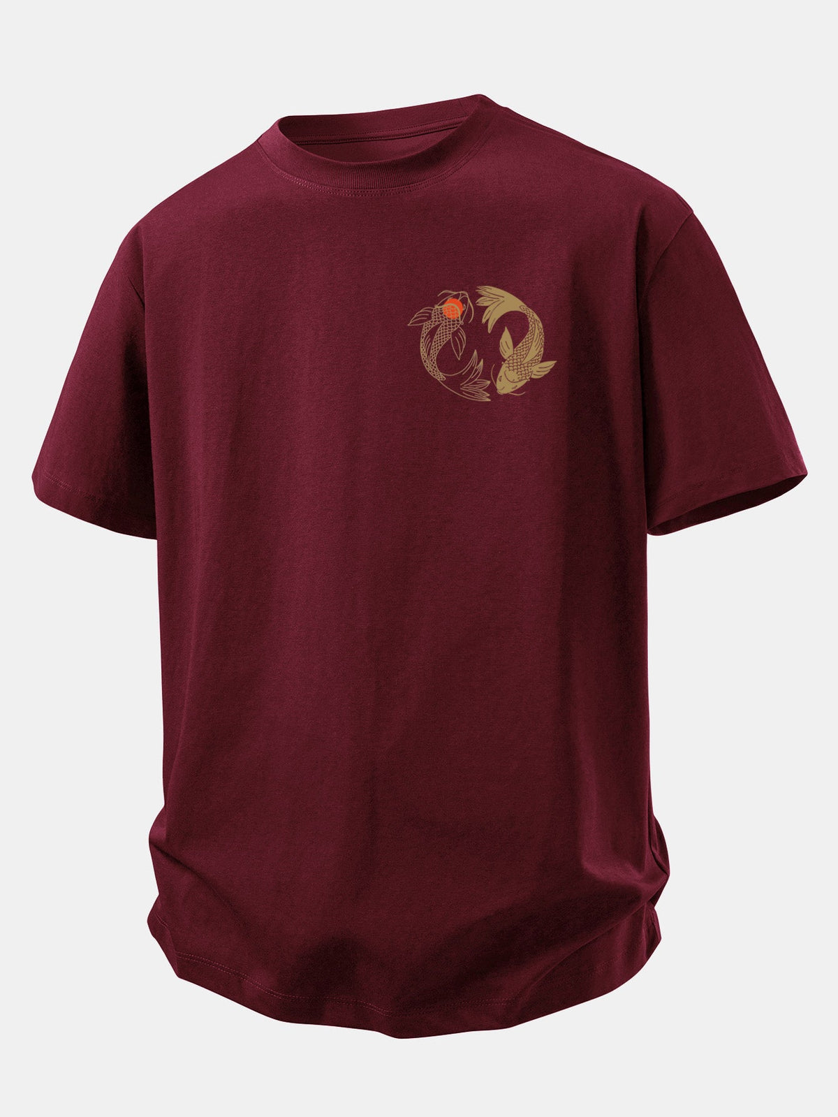 Camiseta de algodão com estampa japonesa de carpas koi e caimento confortável