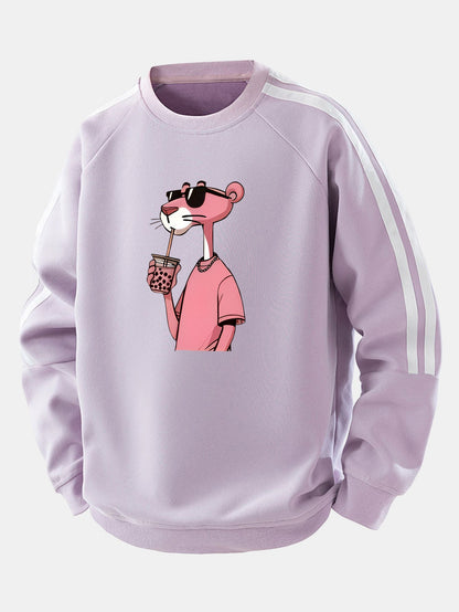Moletom raglan listrado vintage de corte confortável com estampa da Pantera Cor-de-Rosa