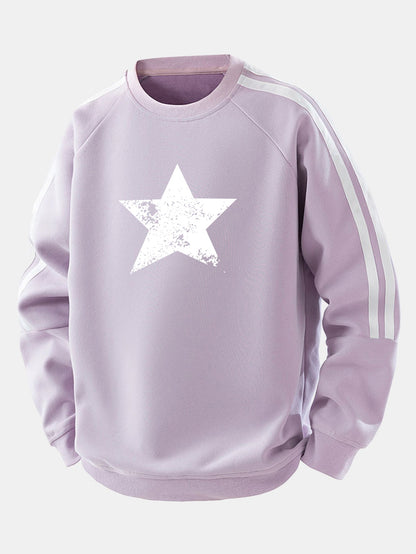 Moletom raglan listrado vintage com estampa de estrelas e modelagem confortável