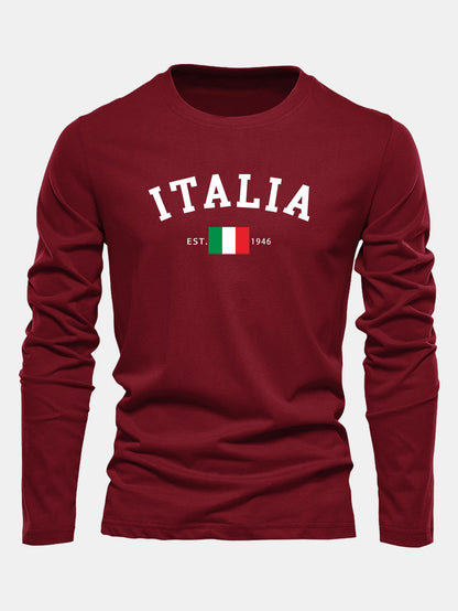 Camiseta de algodão de manga longa com estampa da Itália