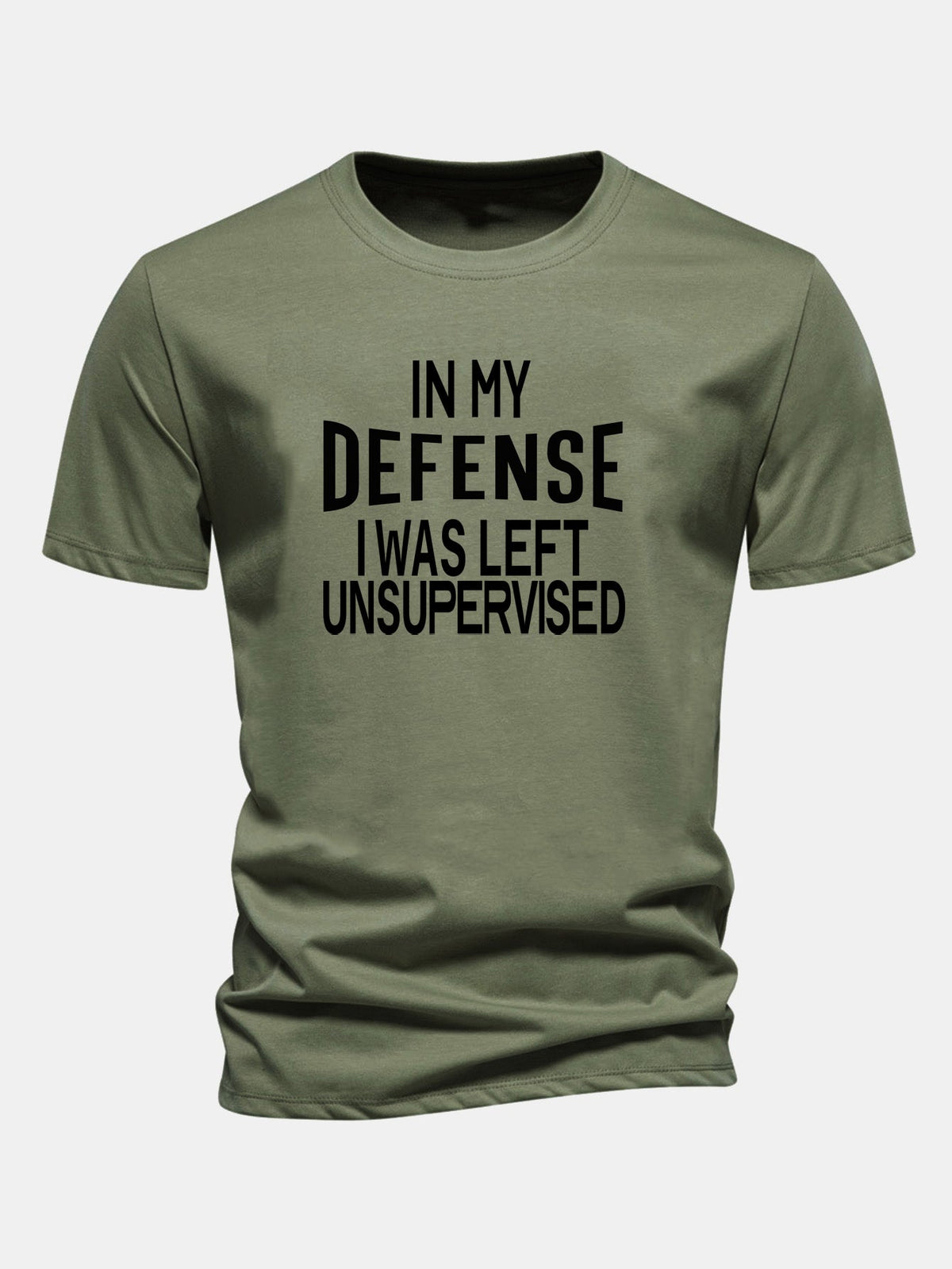 Camiseta de algodão com estampa “Em minha defesa, fui deixado sem supervisão”, corte regular