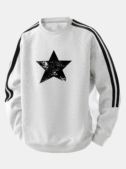 Moletom raglan listrado vintage com estampa de estrelas e modelagem confortável