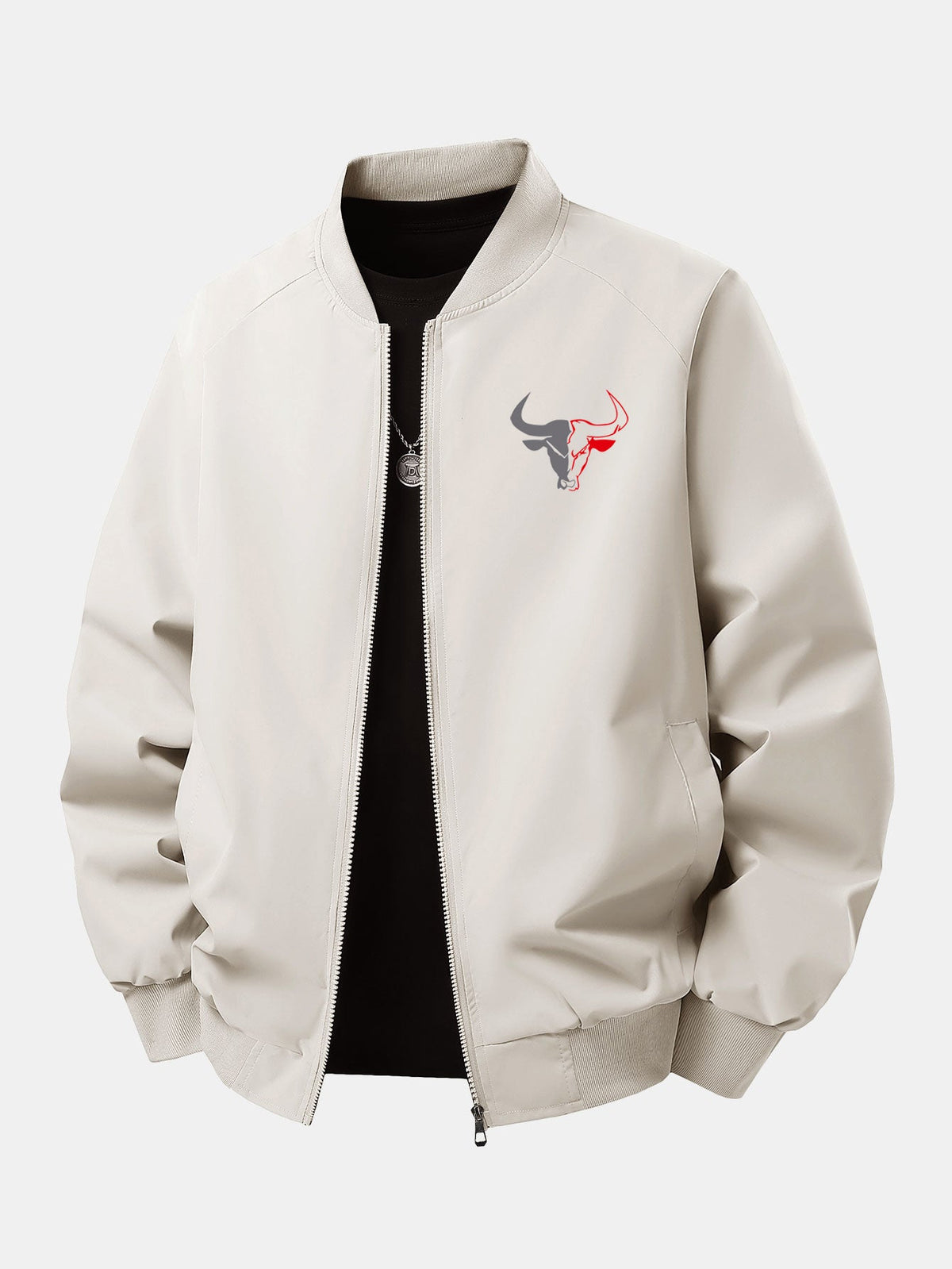 Jaqueta bomber de corte amplo com estampa de touro e zíper