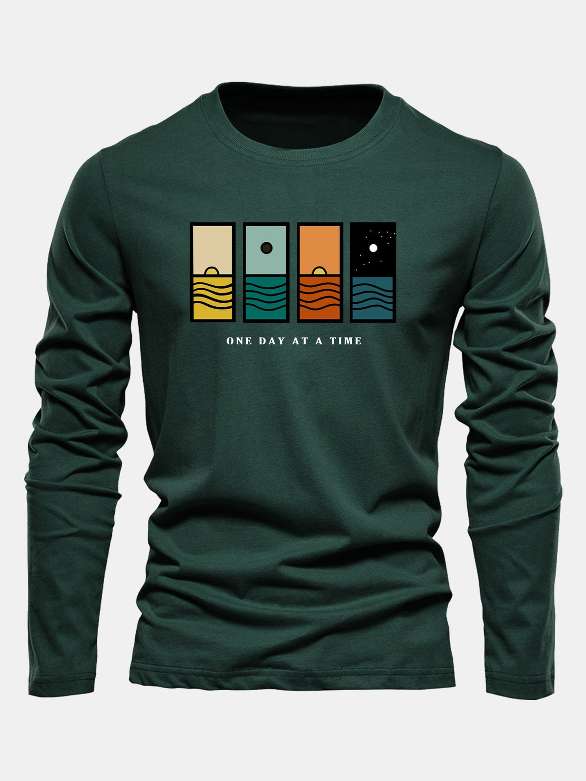 Camiseta de algodão de manga longa com estampa “Um dia de cada vez”