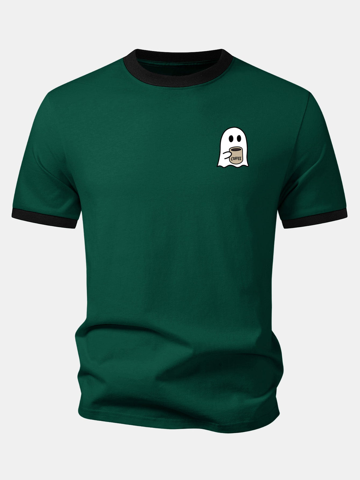 Camiseta Ringer com Contraste e Estampa de Fantasma