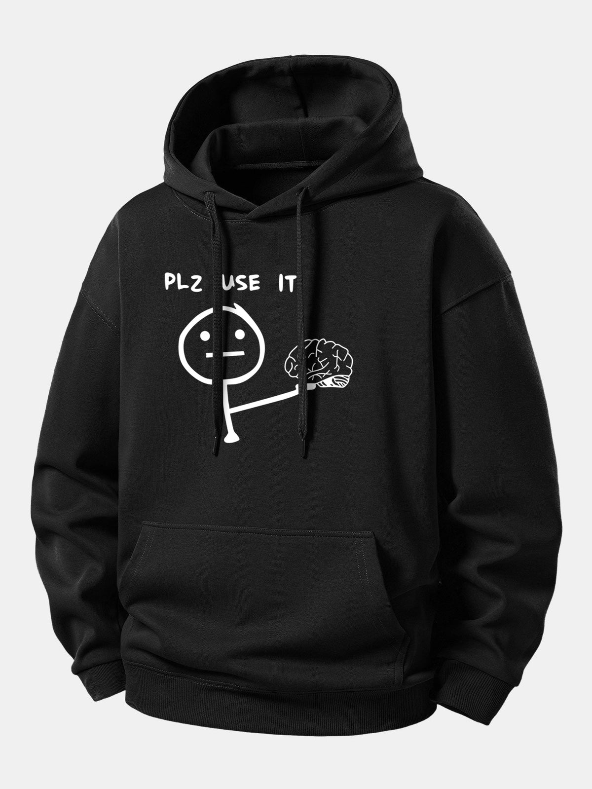 Moletom com capuz de caimento confortável com estampa “Please Use It Brain”