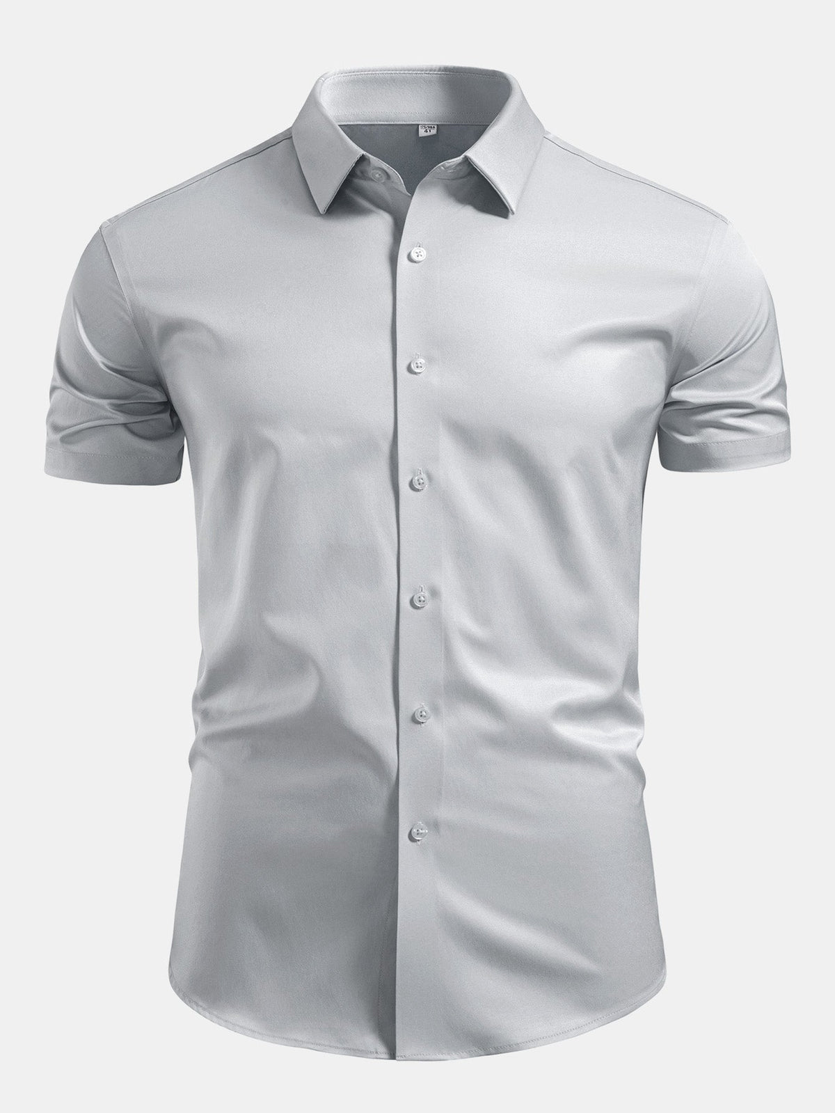Camisa de cetim com botões e gola padre