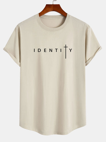 Camiseta de Algodão com Estampa Identity e Barra Curvada