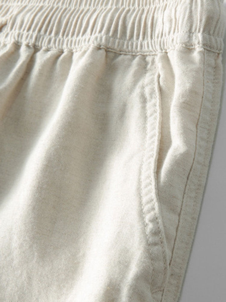 Camisa com capuz de manga longa com aparência de linho e calça de linho de perna reta