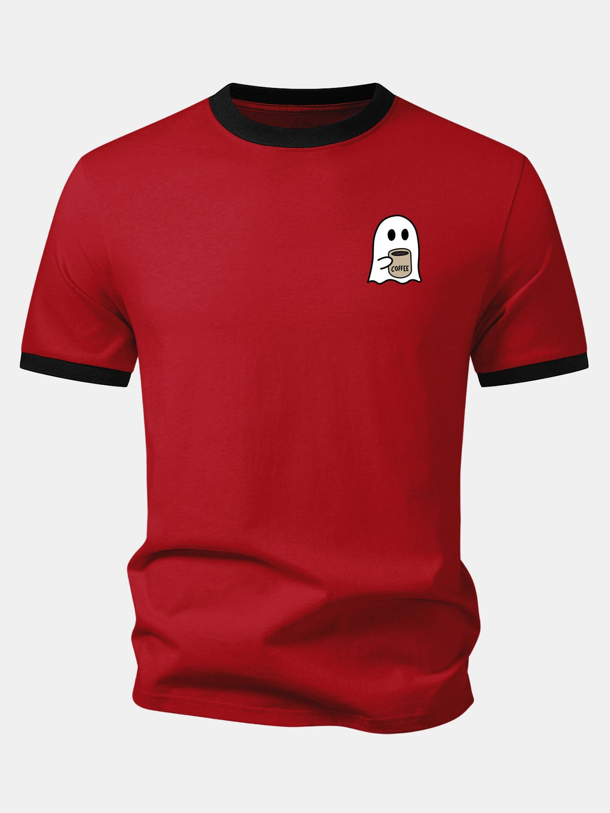 Camiseta Ringer com Contraste e Estampa de Fantasma