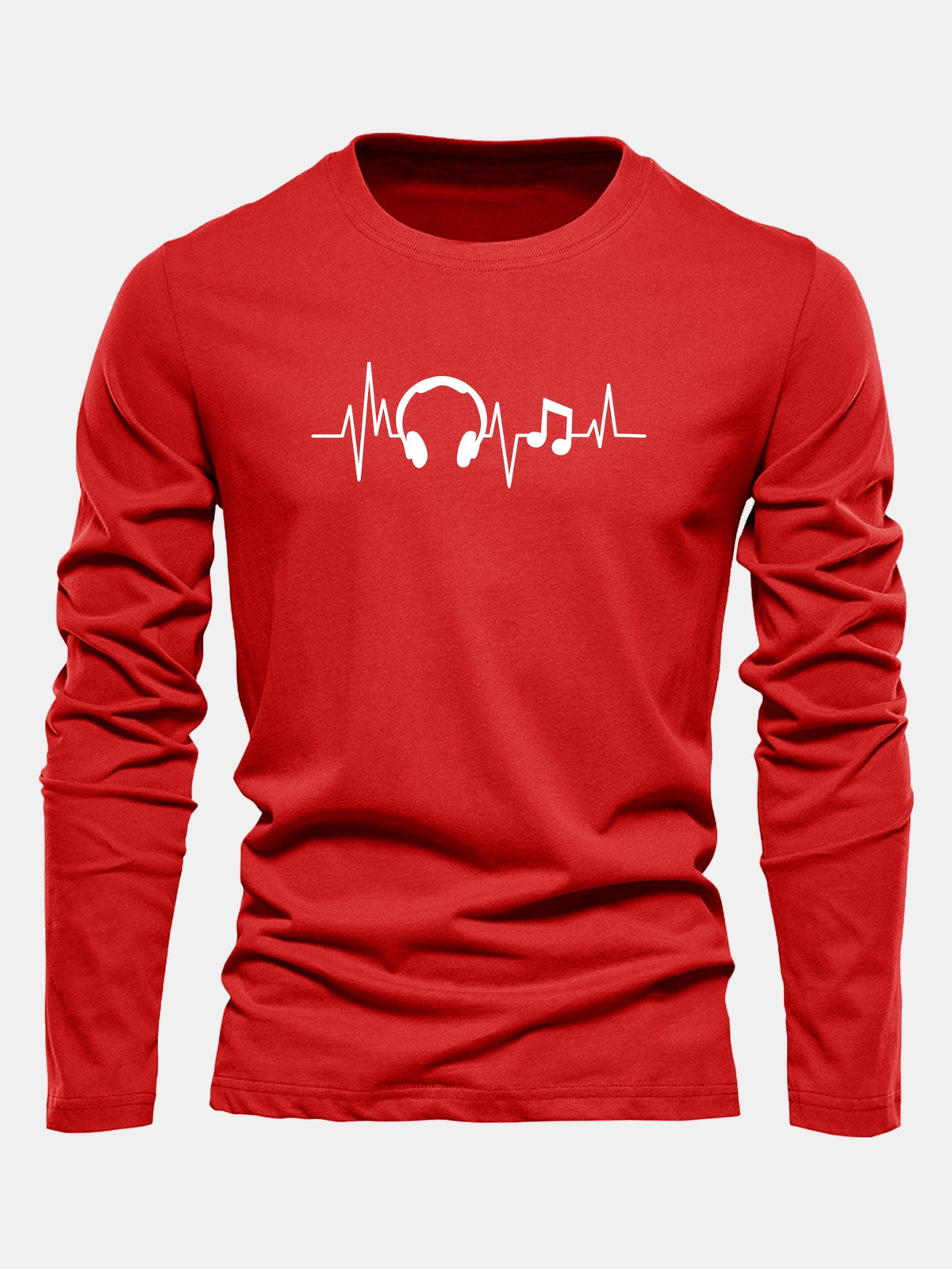 Camiseta de algodão com mangas longas e estampa de batimentos cardíacos musicais