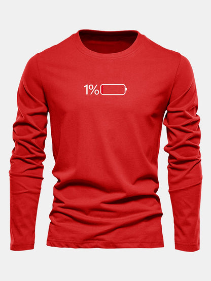 Camiseta de algodão com mangas longas e estampa de bateria de 1%