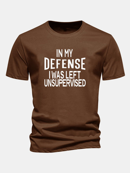 Camiseta de algodão com estampa “Em minha defesa, fui deixado sem supervisão”, corte regular