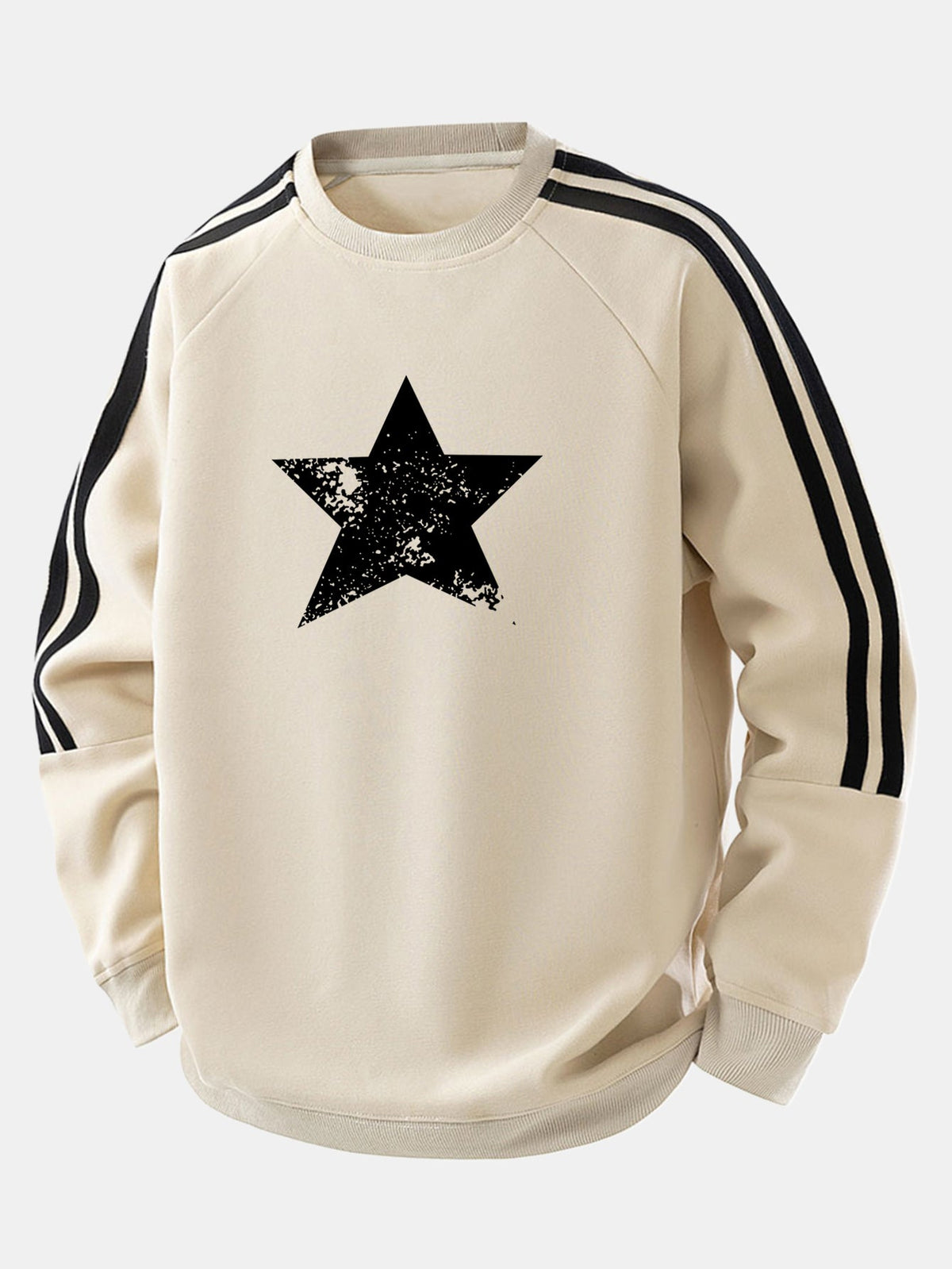 Moletom raglan listrado vintage com estampa de estrelas e modelagem confortável