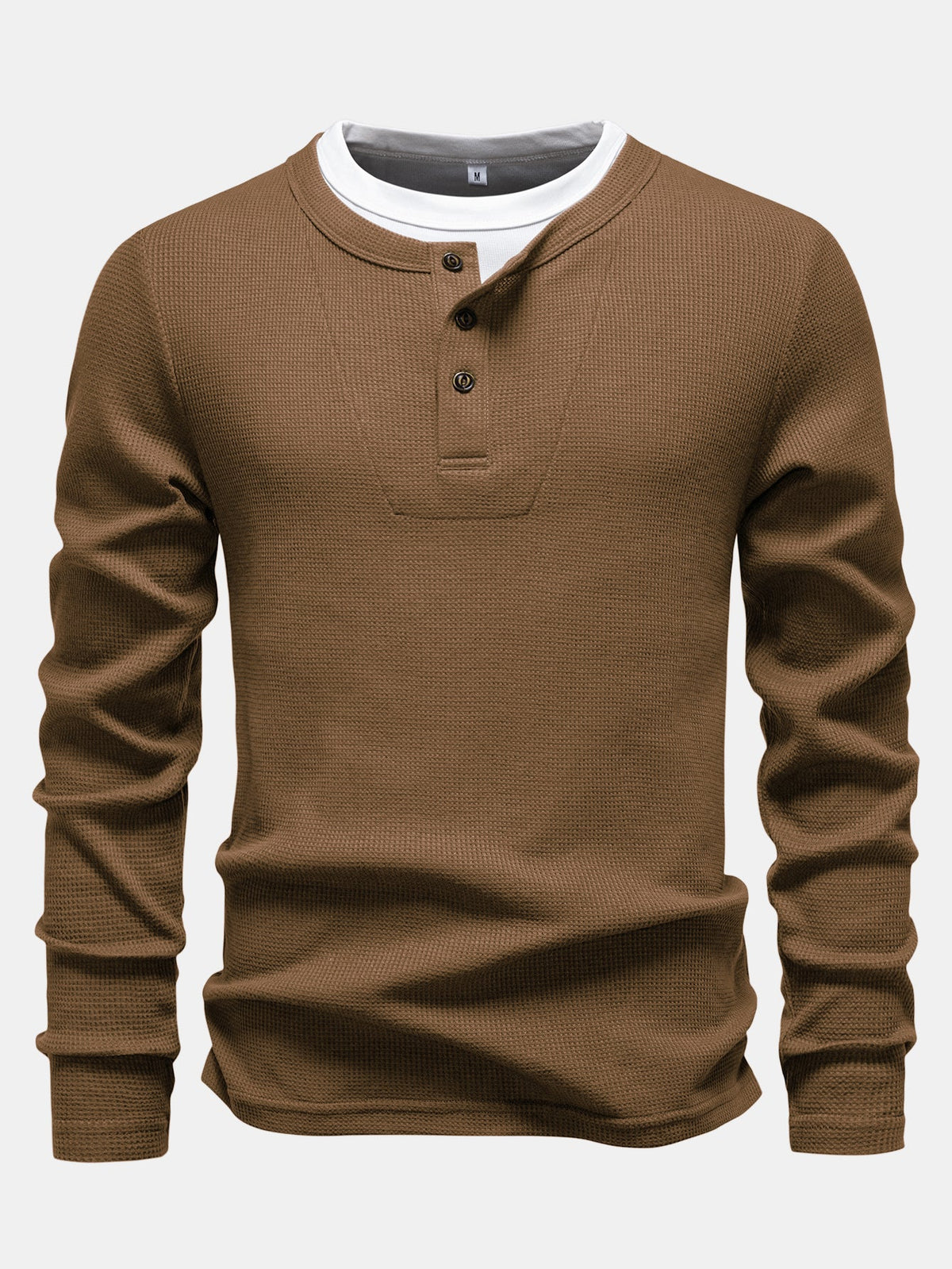 Camisa Henley de malha waffle 2 em 1 de manga longa