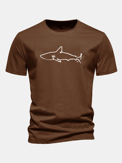 Camiseta de algodão com estampa de tubarão e corte regular