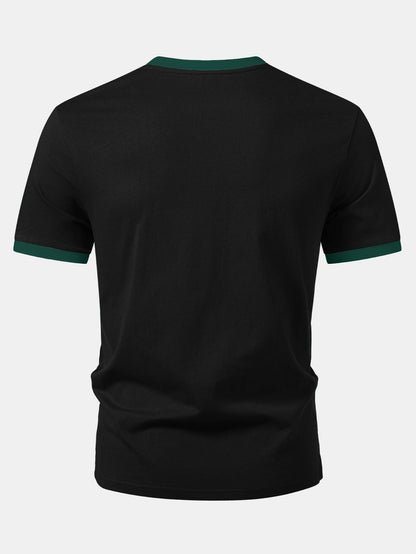 Camiseta Ringer de Contraste com Estampa de Gato Preto e Abóbora