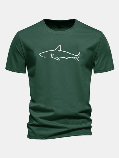 Camiseta de algodão com estampa de tubarão e corte regular