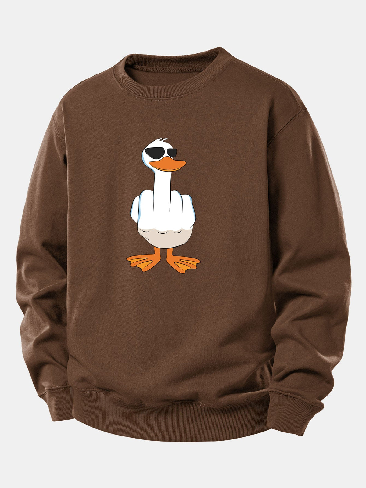 Moletom de Corte Relaxado com Estampa Engraçada de Pato Mostrando o Dedo Médio