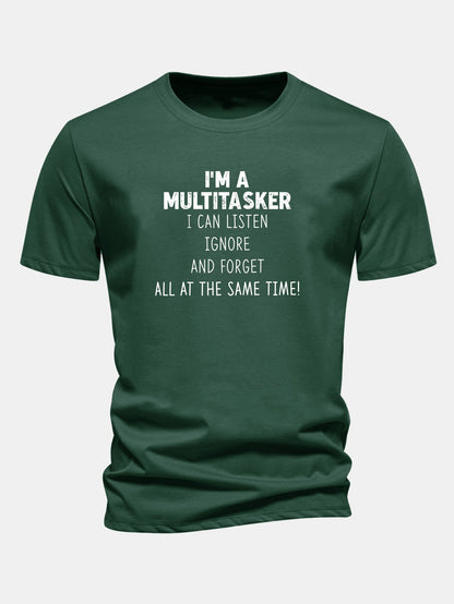 Camiseta de algodão estampada multifuncional de corte regular
