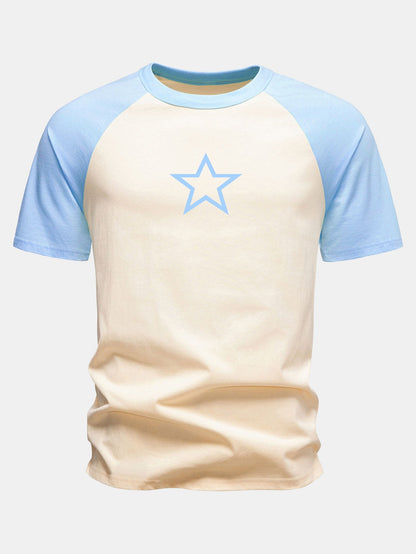 Camiseta de algodão com mangas raglã e estampa de estrelas