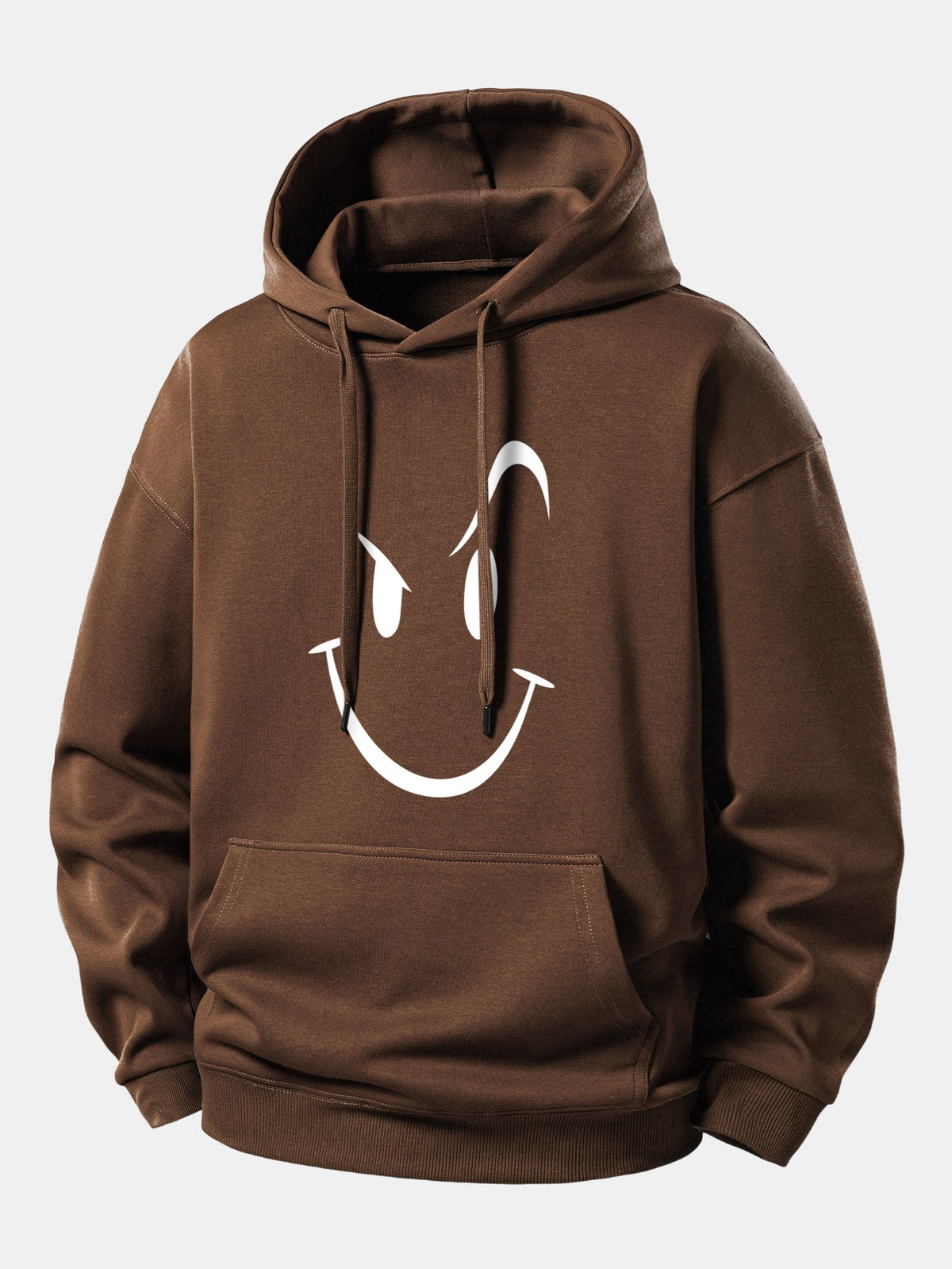 Moletom com capuz e estampa de carinha sorridente, modelagem confortável